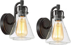 Possini Euro Design Cindy Rustic Wall Light Sconces Set of 2 Bronze Hardwire 5 1/2" Fixture Beaker Clear Glass Shade for Bedroom Bathroom Bedside Vanity Living Room Home Hallway Dining Kitchen