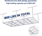 FLEXIMOUNTS Pro 4x8 Overhead Garage Storage Rack,Adjustable Storage Organization System, Heavy Duty Metal Ceiling Storage Racks, 800lbs Weight Capacity, White, Pro Series