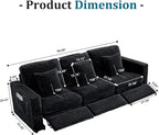 ORRD Power Reclining Sectional Sofa, Electric 3 Seat Recliner with 3 Electric Footrest and Adjustable Headrest, Modern Plush Corduroy Fluffy Reclining Sectional with Deep Seat for Living Room-Black