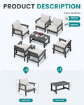 SERWALL HDPE Outdoor Furniture Set, 7 Piece All Weather Wood-Like Outdoor Sofa Sectional Couch, Grey Patio Furniture Set with Khaki Cushions