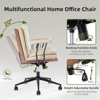 Criss Cross Chair with Armrests & Wheels, PU Leather Adjustable Swivel Walnut Task Chair with Wide Seat, Ergonomic Mid Back Computer Office Desk Chairs for Meeting Room, Home