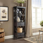 Signature Design by Ashley Tyler Creek Casual Farmhouse 75" Display Cabinet or Bookcase with Drawers and Shelf, Open Lattice Sides, Wood, Gray Black Finish