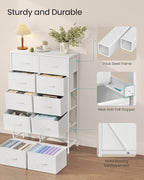 SONGMICS Dresser for Bedroom, Chest of Drawers, Steel, MDF, 10 Non-Woven Fabric Drawers, Storage Organizer Unit, Closet, Entryway, Cloud White and Snow White ULGS125W01S