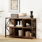 6 Cube Storage Organizer Bookshelf, Industrial Horizontal Bookcase, Accent Cubby Shelf, Media Console Table for Living Room, Home Office, 13.6" D x 47.2" W x 30.9" H, Rustic Brown