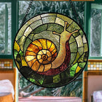 Stained Glass Window Hanging, Green Orange Snail Sun Catcher for Door Home Decor Suncatcher Christmas Mother's Day Birthday Gifts for Women Men Mom and Nana 9.8 in