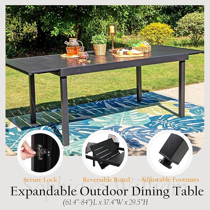 Sophia & William 9 Pieces Expandable Patio Dining Set for 8, Metal Patio Table and Wicker Chairs Set, Rectangular Outdoor Table and Rattan Chairs, All Weather Outdoor Dining Set for Outside