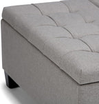 SIMPLIHOME Harrison 36 inch Wide Transitional Square Coffee Table Storage Ottoman in Dove Grey Linen Look Fabric, Assembled, for the Living Room and Bedroom