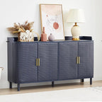 ORRD 4 Doors Storage Cabinet, 2 Tier Wooden Storage Organizer Cabinet with Adjustable Shelf, Sideboard Buffet Cabinets with Iron Curved Doors Accent Shoe Rack for Entryway Hallway Living Room (Blue)