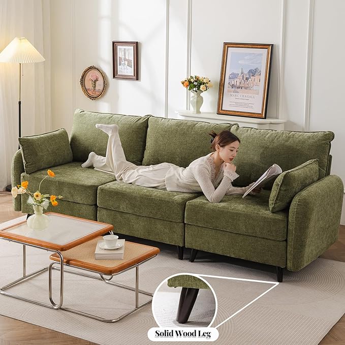 104'' Modular Sectional Sofa with All Seats Storage, Oversized Sleeper Sofa Bed,3-Seater Comfy Cloud Couch with Movable Ottoman,Big Sectional Couches for Living Room Bedroom,Velet,Green