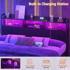 Unikito Headboard for King Size Bed with Storage Shelf, Head Board with 3 Outlets and 2 USB Ports, Headboards with RGB LED Light, Height Adjustable, Sturdy and Stable, Easy Assembly, Black