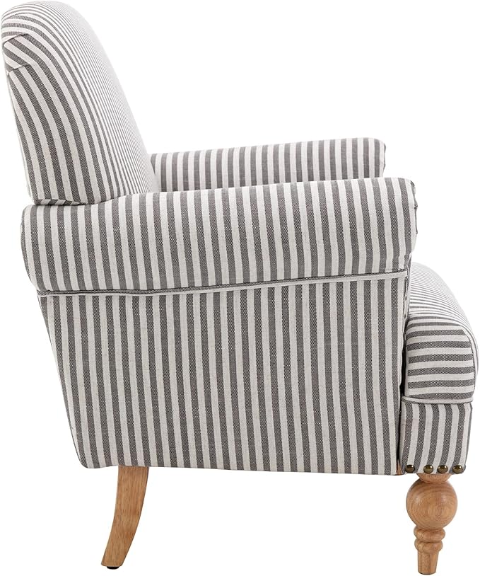 Mid Century Modern Accent Chairs Set of 2 Linen Fabric Armchair Wide Reading Chairs Upholstered Lounge Couch Chair for Bedroom/Living Room, Black Stripe
