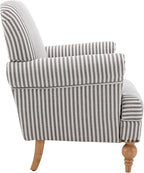 Mid Century Modern Accent Chairs Set of 2 Linen Fabric Armchair Wide Reading Chairs Upholstered Lounge Couch Chair for Bedroom/Living Room, Black Stripe
