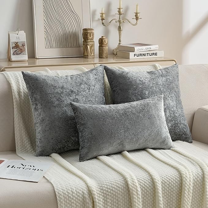 FUTEI Dark Grey Flannel Throw Pillow Covers 12x20 Inch Set of 2,Soft Dimensional Textured Lumbar Pillow Cases,Modern Home Decor for Couch Living Room