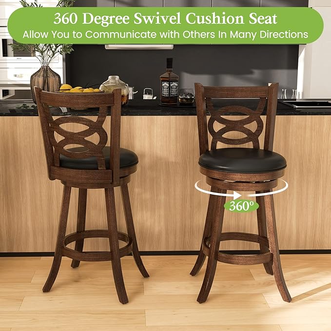 ERGOMASTER Swivel Bar-Stools Set of 2 Brown Counter Height Barstool 29 Inch Seat Bar Chair