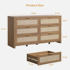 SICOTAS Rattan Dressers for Bedroom Set 2, Large 6 Drawer Dresser Long Chest of Drawers, Dresser Farmhouse TV Stand for Bedroom, Living Room, Nursery, Closet (Reclaimed Caramel Oak, 2 Pieces)
