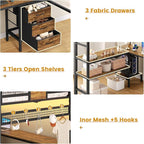 ADORNEVE Loft Bed Full Size with L-Shaped Desk, 3 Storage Drawers, Power Outlet, 3 Storage Shelves, Metal Loft Bed Frame with RGB Lights, Bed with Safety Guardrail & Ladders,Space-Saving,Rustic Brown