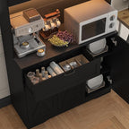 71" Kitchen Pantry Cabinet with Hutch - Freestanding Pantry Cabinet with Drawer, Adjustable Shelves, LED Light & Power Outlets for Kitchen, Dining Room, Living Room (Black)