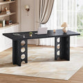 63 Inch Executive Desk, Large Computer Office Desks with Power Outlet, Modern Laptop Desk Writing Table Workstation Business Furniture (Black)