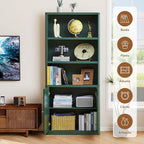 70.8" Tall Fluted Bookshelf with Storage Cabinet, Modern 5-Tier Wood Bookcase with Open Display Storage Shelf, Gold Handles for Office Living Room (Green)