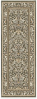 RUGGABLE x Morris & Co Machine Washable Runner Rug – Strawberry Thief Stone Gold 2.5x7, Stain-Resistant, Non-Slip – Washable Rug for Hallway, Entryway, Living Room & Kitchen–with Cushioned Pad