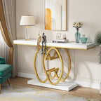 Tribesigns 55 Inch Console Table for Hallway, Faux Marble Gold Entryway Table with Geometric Metal Base, Modern Narrow Sofa Accent Table for Entrance, Living Room, Foyer (White & Gold)