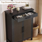 Tribesigns Shoe Cabinet, 5-Tier Shoe Storage Cabinet with Louvered Doors and Drawer, Freestanding Wooden Shoe Rack Organizer with Adjustable Shelves for Entryway, Hallway, Closet, Black