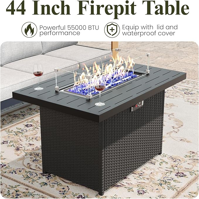 LayinSun 4 Pieces Aluminum Patio Furniture Set with Fire Pit Table, Oversized Seat with Hight Back, Outdoor Conversation Sets for Porch, Balcony, Deck