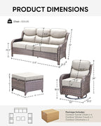 HUMMUH Wicker Patio Furniture Set 6 Inch Thick Cushion Outdoor Swivel Rocker Patio Chairs with Deep Seat Sofa 5PCS Outdoor Furniture Set for Porch Garden Deck