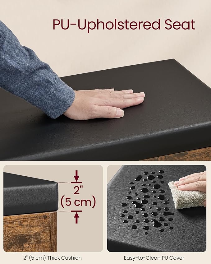 VASAGLE Shoe Bench with Cushion, Storage Bench with Padded Seat, Entryway Bench with 3 Storage Compartments, 11.8 x 23.6 x 17.3 Inches, for Bedroom, Living Room, Rustic Brown ULHS020K03