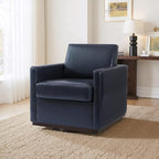 UIXE PU Leather Swivel Accent Chairs Set of 2, Upholstered Armchair Comfy Club Chair for Living Room, Mid Century Modern Arm Chair Single Sofa Nook Bedroom Side Reading Seat - Navy Blue