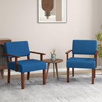 Giantex Mid Century Modern Accent Chair Blue - Linen Living Room Arm Chair w/Soft Padded Seat & Backrest, Rubber Wood Frame, Upholstered Reading Chair for Living Room, Bedroom, Reception