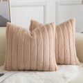 Pack of 2 Faux Fur Throw Pillow Covers 18x18 Inch Striped Decorative Soft Plush Couch Pillow Case Home Decor for Bed, Sofa, Living Room Beige