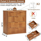 LEYAOYAO Fluted 5 Drawers Dresser for Bedroom, 34" Tall Modern Chest of Drawers with Metal Handle, Curved Profile Design,Brown Wood Drawer Organizer for Bedroom, Living Room, Hallway, Entryway
