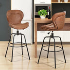 VECELO Swivel Counter Height Bar Stools Set of 2, Faux Leather Upholstered Bar Chairs with Back, Sturdy, Stylish, Easy to Clean, Barstools for Kitchen Island, Brown