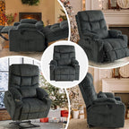 ABCASA Oversized Dual Motor Lay Flat Power Lift Recliner Chair Set of 2 for Elderly with Massage and Heat, Textile Large Recliner Chair, Lift Chairs Recliner with Lumbar Pillow, Cup Holder, Grey