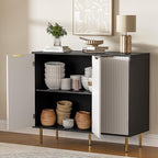 Fluted Buffet Sideboard with 3 Doors, Modern Accent Cabinet with Adjustable Shelves, Kitchen Storage Cabinet with Golden Handles, Coffee Bar for Kitchen, Black & White