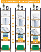 HCHQHS Narrow Bookshelf, Adjustable 6-Tier Industrial Bookcase, Rustic Open Book Shelf, Freestanding Tall Bookshelves with Metal Frame
