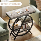 Tribesigns End Table for Living Room, 3-Tier Narrow Side Table with Storage, Wood Sofa Side Table with Geometric Metal Frame, Industrial Nightstand and Bedside Table for Bedroom, Grey