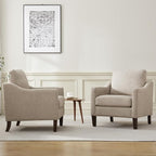 VKNOW Mid Century Modern Accent Chairs Set of 2, Upholstered Living Room Chairs Armchair for Bedroom, Comfy Reading Accent Chairs with Wood Legs for Living Room, Brown