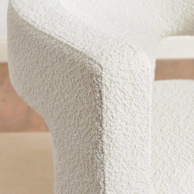 KINWELL 28" W Modern Boucle Accent Chair, Mid Century Upholstered Square Armchair, No Assembly Single Sofa Side Chair for Living Room Lounge Bedroom (Cream)