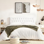 Tufted Upholstered Headboard Queen Size, Sturdy & Durable Solid Wood Bed headboard, Fabric Headboard Adjustable Height from 37” to 51”, Modern Button Diamond Design Head Board, White