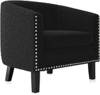 BELLEZE Barrel Chairs Set of 2, Modern Accent Tub Club Chairs Armchairs for Living Room, Upholstered Accent Chairs with Silver Nail Head Trim Black Legs - Kyara (Black/Polyester)
