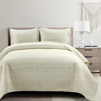 Lush Decor Hygge Geo Pattern Striped 3 Piece Quilt Bedding Set, King, Ivory