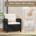 Tangkula 3 Piece Patio Furniture Set, Rattan Conversation Set w/Soft Seat & Back Cushions, Tempered Glass Topped Coffee Table, Cushioned Wicker Seating Set for Backyard, Porch, Poolside (Off White)