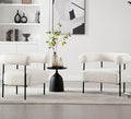 Modern Accent Chairs Set of 2, White Boucle Side Chairs with Curved Back, Sherpa Barrel Vanity ChairsArmchairs with Black Metal Legs & Upholstered for Living Room, Makeup Room