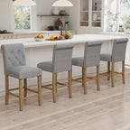 GOTMINSI 24" Bar Stools Set of 4 for Kitchen Island Upholstered Counter Height Bar Stools with Button Tufted Decoration Barstools Home Kitchen Island Wooden Bar Chairs Grey