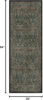 RUGGABLE x Morris & Co Machine Washable Runner Rug – Blackthorn Forest Green 2.5x7, Stain-Resistant, Non-Slip – Washable Rug for Hallway, Entryway, Living Room & Kitchen–with Cushioned Pad