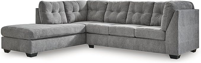 Signature Design by Ashley Marleton Contemporary Left-Arm Facing Tufted 2-Piece Sleeper Sectional with Chaise, Loose Seat Cushions and Bi-Fold Memory Foam Mattress, Full, Light Gray