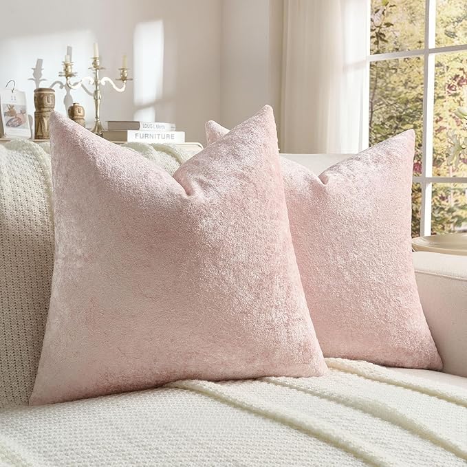 FUTEI Pink Flannel Throw Pillow Covers 18x18 Inch Set of 2,Soft Dimensional Textured Cushion Cases,Modern Home Decor for Couch Living Room