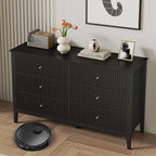 RoyalCraft Black 6 Drawer Dresser Set of 2, Fluted Modern Wood Dresser, Double Chest of Drawers, TV Stand with Storage for Bedroom, Living Room